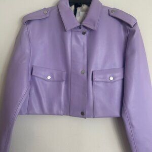 Anthropologie Deadwood Bella Cropped Lilac Zip Snap Faux Leather Lined Jacket